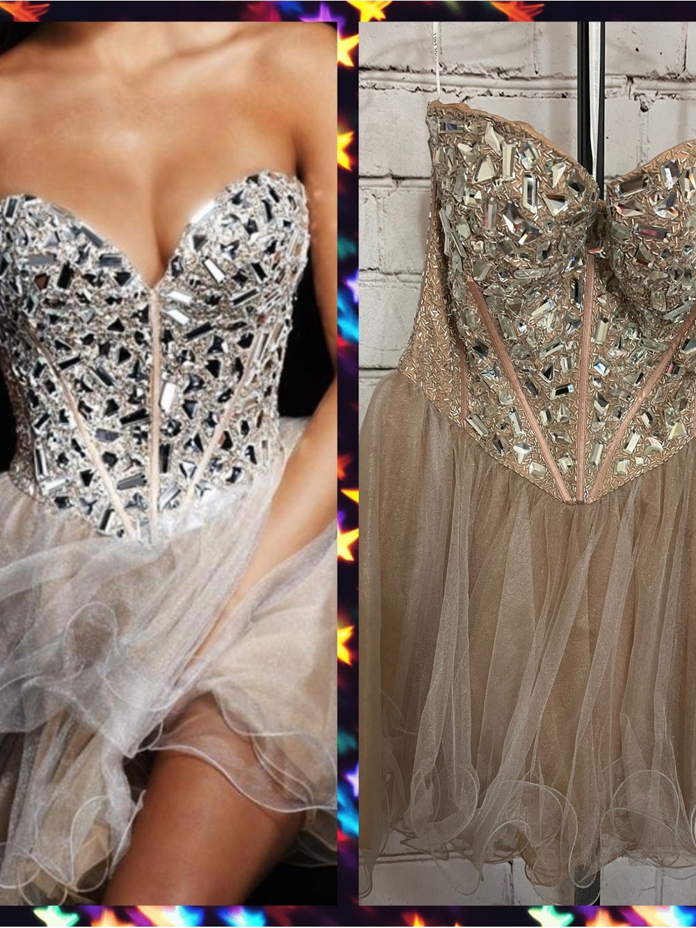 Sherri Hill Strapless sequin Tulle Dress - size 16